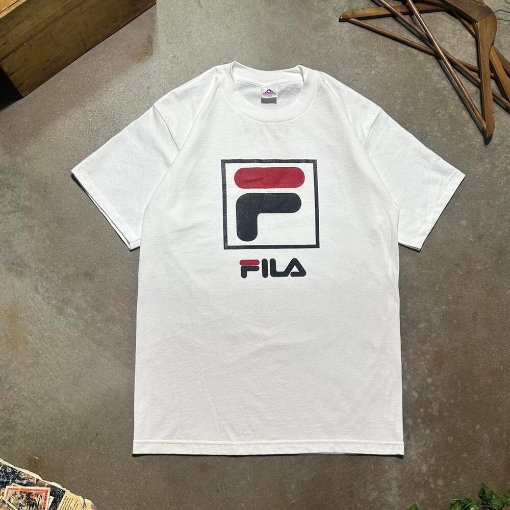 Vintage 90s Single Stitch Fila Soccer Tee Mens Large White Red Blue Basic Shirt